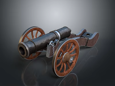 Antique Cannon With Wooden Wheels Metal Barrel And Chain Details Design 3d model