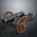 Antique Cannon With Wooden Wheels Metal Barrel And Chain Details Design