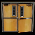 Wooden Double Doors Interior With Metal Frame Grid Panels And Door Locks