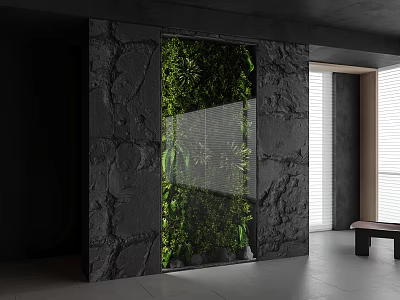 Modern Indoor Living Plant Wall Design With Stone Accents And Natural Light Features 3d model