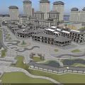 Ancient Architecture Complex Surrounded By Modern Buildings With Square Green Spaces And Pavilion 3d model