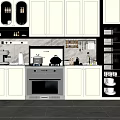 Modern Kitchen Interior With White Cabinets Marble Countertop Black Stove Coffee Machine And Wine Cooler