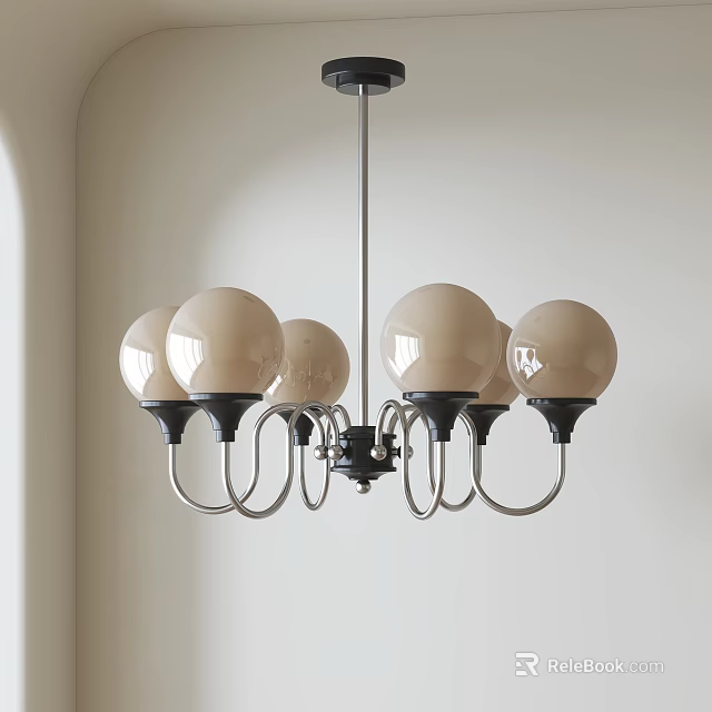 Modern Minimalist Chandelier With Multiple Beige Spherical Shades And Metal Frame 3d model 