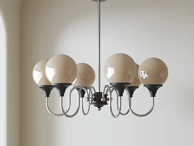 Modern Minimalist Chandelier With Multiple Beige Spherical Shades And Metal Frame 3d model