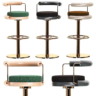 Modern Bar Stools With Velvet Upholstered Seats And Gold Metal Bases In Green Black Brown 3d model