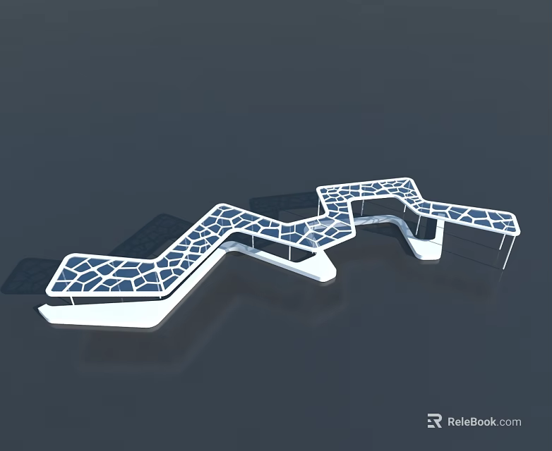 Modern Swing Door With Geometric Pattern Blue Surface And White Frame Structure 3d model