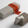 Striped Upholstered Sofa Stools With Orange And Light Blankets Modern Style