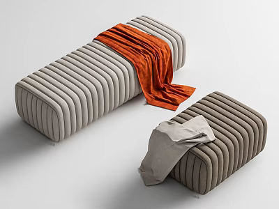 Striped Upholstered Sofa Stools With Orange And Light Blankets Modern Style 3d model