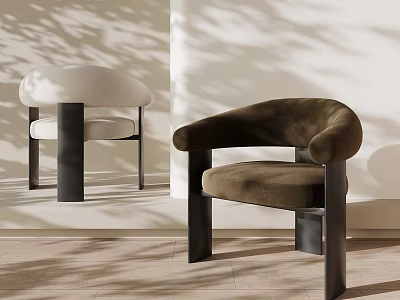 Elegant Modern Dining Chairs Featuring White And Brown Velvet Upholstery Black Metal Legs 3d model