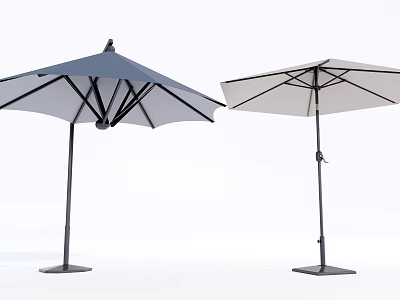 Outdoor Garden Sunshade Umbrellas With Blue Gray And Beige Canopies Black Frames And Bases 3d model