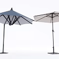 Outdoor Garden Sunshade Umbrellas With Blue Gray And Beige Canopies Black Frames And Bases