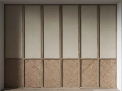 Minimalist Wooden Room Divider With Woven Texture And Light Panel Design For Interior Decor 3d model