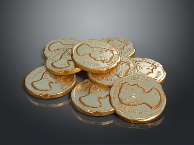 Intricate Sculpture Carving On Stacked Gold Coins With Detailed Designs 3d model