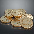Intricate Sculpture Carving On Stacked Gold Coins With Detailed Designs