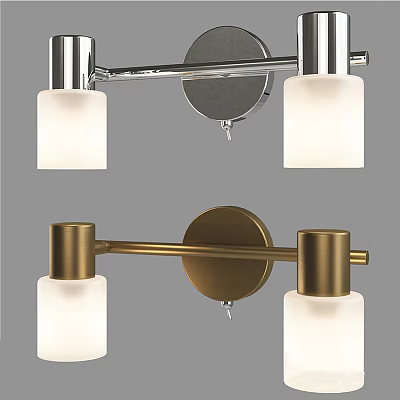 Modern Chrome And Brass Wall Sconces With Circular Base Horizontal Bar And White Glass Shades 3d model