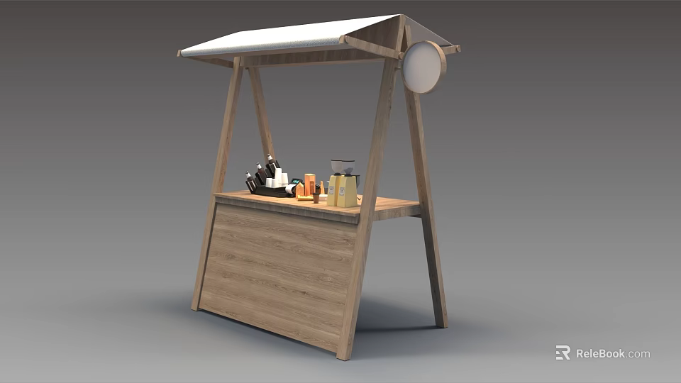 Wooden Street Food Stall With White Canopy And Coffee Machine 3d model 