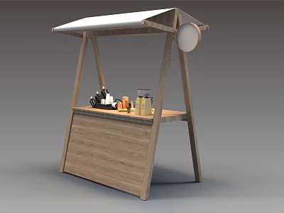 Wooden Street Food Stall With White Canopy And Coffee Machine 3d model