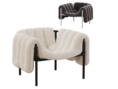 Modern Single Sofa With Plush Upholstery Beige And Dark Gray Metal Legs Design 3d model