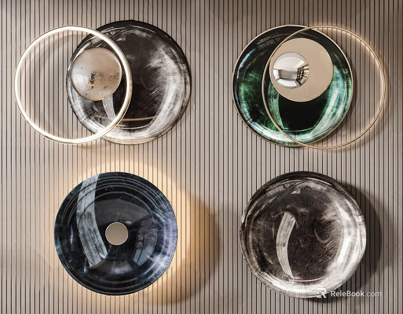 Modern Circular Wall Decor With Metallic Rings And Various Glass Designs 3d model 