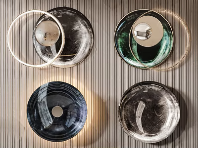 Modern Circular Wall Decor With Metallic Rings And Various Glass Designs 3d model