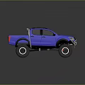 Blue Modified Off Road Pickup Truck With Large Tires Roof Rack And Front Bumper