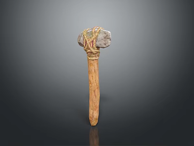 Ancient Stone Weapon Featuring Wooden Handle And Rope Wrapped Stone Head Design 3d model