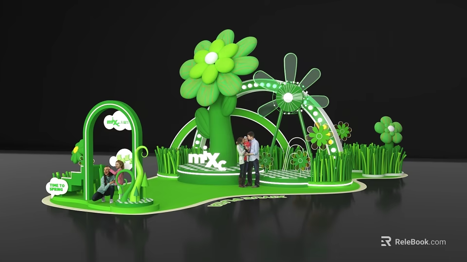 Green Floral Windmill Photo Check-in Spot With Grass Decor And MTX Logo 3d model 