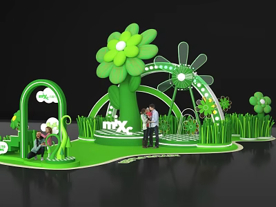 Green Floral Windmill Photo Check-in Spot With Grass Decor And MTX Logo 3d model
