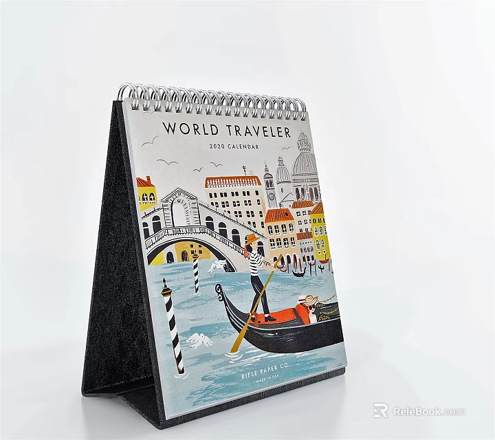World Traveler 2024 Desk Calendar With Venice Gondola And Canal Buildings Illustration 3d model 