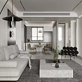 Modern Living Dining Room Interior With Sofa Coffee Table And Wall Decor 3d model