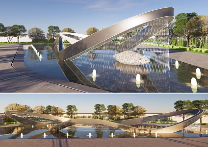 Modern City Sculpture Curve Landscape Sculpture Water Curtain Waterfall Large Art Installation Special-shaped Sculpture Atmosphere Installation Borderless Waterscape Yongquan Landmark 3d model