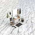 Modern Bathroom Sink Area With Marble Floor Hanging Towels Green Plant And Shelves