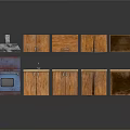 Modern Wooden Kitchen Cabinet Set With Blue Stove Sink And Range Hood