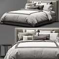 Modern Minimalist Double Bed With Neutral Tones Pillows Blanket And Bedside Table 3d model