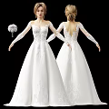 Woman Wearing Elegant White Lace Wedding Dress With Backless Design And Long Sleeves