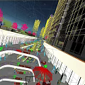 Modern Commercial Street Night View With Tall Buildings Illuminated Shops Green Plants And Lighting