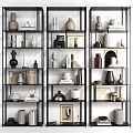 Modern Shelving Unit With Decorative Vases Books Sculptures And Photo Frames