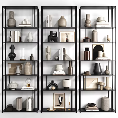Modern Shelving Unit With Decorative Vases Books Sculptures And Photo Frames 3d model