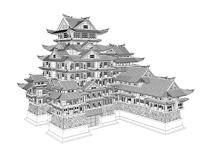 Traditional Ancient Chinese Architecture With Multi Tiered Pavilions And Overhanging Eaves Design 3d model