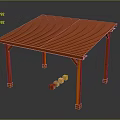 Orange Wooden Table with Striped Surface Pattern and Small Blocks Underneath 3d model