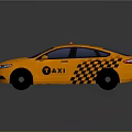 Yellow Taxi Car With Checkerboard Pattern And Roof Sign On Black Background