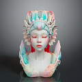 Intricate Woman Sculpture With Colorful Pastel Headpiece And Artistic Fantasy Upper Body