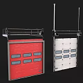 Industrial Style Garage Doors With Metal Frames Windows And Red White Colors