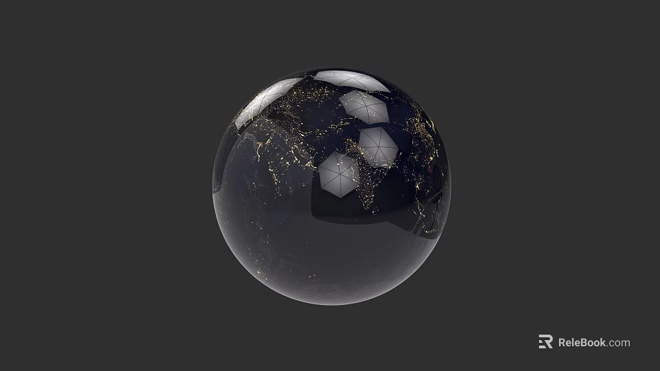 Space Exploration Earth Globe Night View With Glossy Surface And City Lights 3d model 