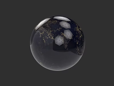 Space Exploration Earth Globe Night View With Glossy Surface And City Lights 3d model