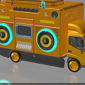 Yellow Mobile Sound Truck With Large Speakers Neon Lights And Control Panel
