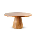 Modern Round Wooden Dining Table with Fluted Conical Base Design 3d model