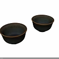 Two Deep Blue Tea Bowls With Gold Rim On White Background