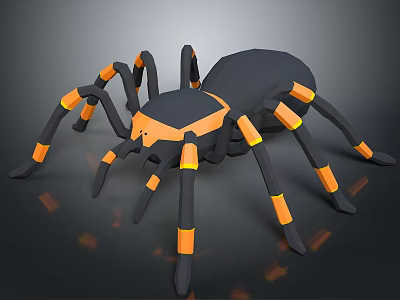 Black and Orange 3D Spider Model with Geometric Design and Yellow Accents 3d model
