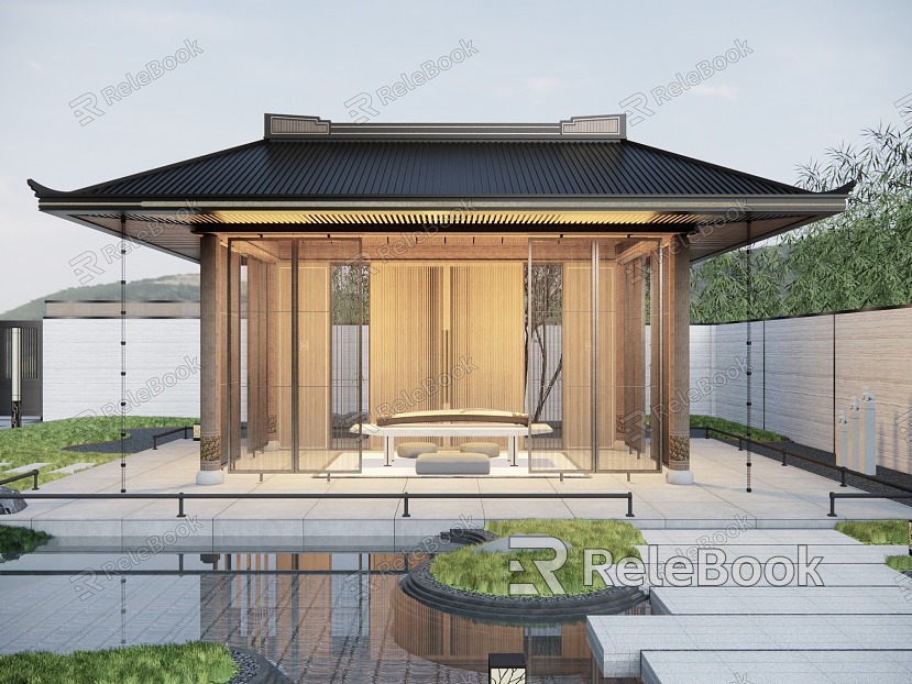 New Chinese Style Pavilion Landscape Pavilion Su Style Landscape Pavilion Slope Roof Rest Pavilion Eaves Roof model